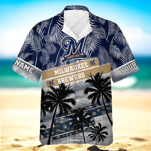 Personalized Name MLB Milwaukee Brewers Palm Tree Hawaiian Shirt