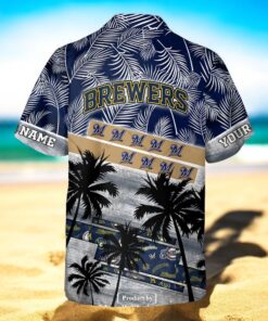 Personalized Name MLB Milwaukee Brewers Palm Tree Hawaiian Shirt