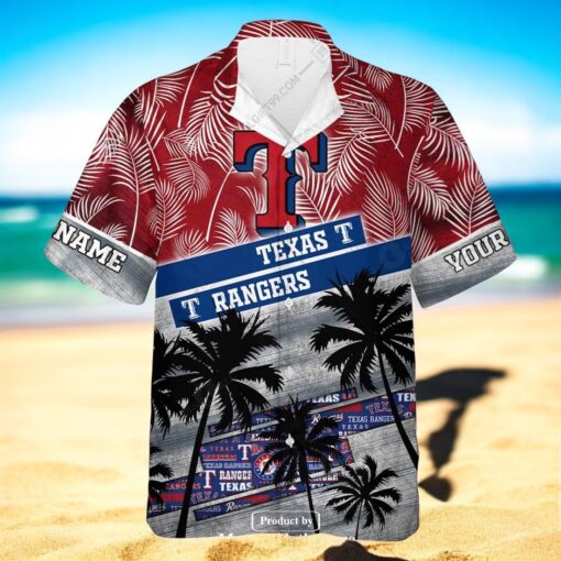 Personalized Name MLB Texas Rangers Palm Tree Hawaiian Shirt