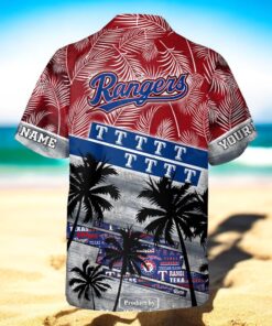 Personalized Name MLB Texas Rangers Palm Tree Hawaiian Shirt