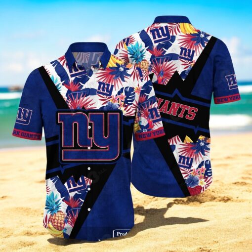 Personalized Name New York Giants NFL Flower Mix Black Summer Hawaiian Shirt