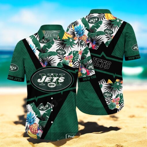 Personalized Name New York Jets NFL Flower Mix Black Summer Hawaiian Shirt