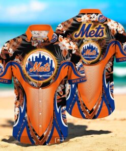 Personalized Name New York Mets MLB Flower Black Luxury Summer Baseball For Sports Fans Hawaiian Shirt