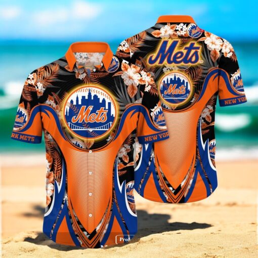 Personalized Name New York Mets MLB Flower Black Luxury Summer Baseball For Sports Fans Hawaiian Shirt