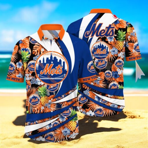Personalized Name New York Mets MLB Flower Pineapple Summer Baseball For Sports Fans Hawaiian Shirt
