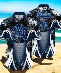 Personalized Name New York Yankees MLB Flower Black Luxury Summer Baseball For Sports Fans Hawaiian Shirt