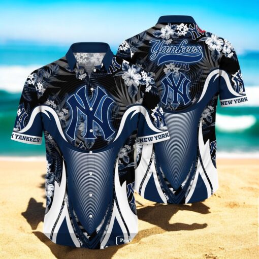 Personalized Name New York Yankees MLB Flower Black Luxury Summer Baseball For Sports Fans Hawaiian Shirt