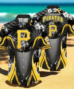 Personalized Name Pittsburgh Pirates MLB Flower Black Luxury Summer Baseball For Sports Fans Hawaiian Shirt