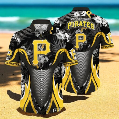 Personalized Name Pittsburgh Pirates MLB Flower Black Luxury Summer Baseball For Sports Fans Hawaiian Shirt