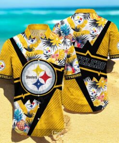Personalized Name Pittsburgh Steelers NFL Flower Mix Black Summer Hawaiian Shirt