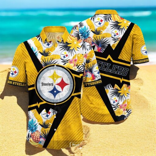 Personalized Name Pittsburgh Steelers NFL Flower Mix Black Summer Hawaiian Shirt