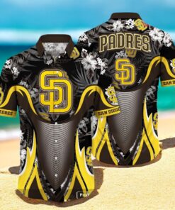 Personalized Name San Diego Padres MLB Flower Black Luxury Summer Baseball For Sports Fans Hawaiian Shirt