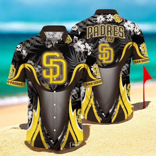 Personalized Name San Diego Padres MLB Flower Black Luxury Summer Baseball For Sports Fans Hawaiian Shirt