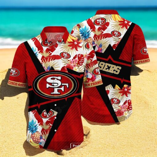 Personalized Name San Francisco 49ers NFL Flower Mix Black Summer Hawaiian Shirt