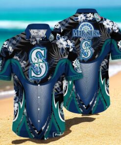 Personalized Name Seattle Mariners MLB Flower Black Luxury Summer Baseball For Sports Fans Hawaiian Shirt