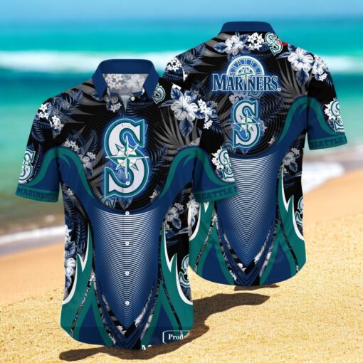 Personalized Name Seattle Mariners MLB Flower Black Luxury Summer Baseball For Sports Fans Hawaiian Shirt