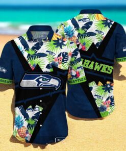 Personalized Name Seattle Seahawks NFL Flower Mix Black Summer Hawaiian Shirt