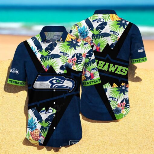 Personalized Name Seattle Seahawks NFL Flower Mix Black Summer Hawaiian Shirt