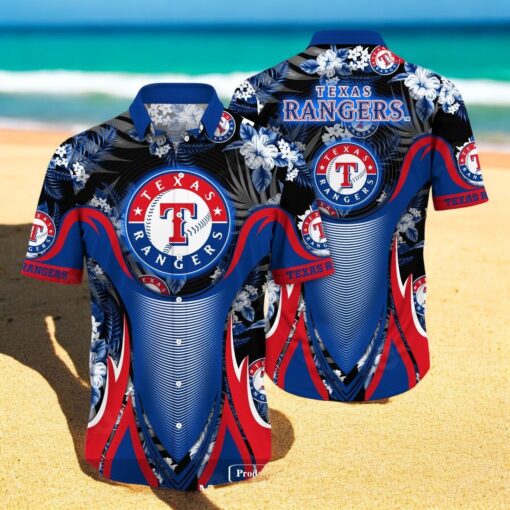 Personalized Name Texas Rangers MLB Flower Black Luxury Summer Baseball For Sports Fans Hawaiian Shirt
