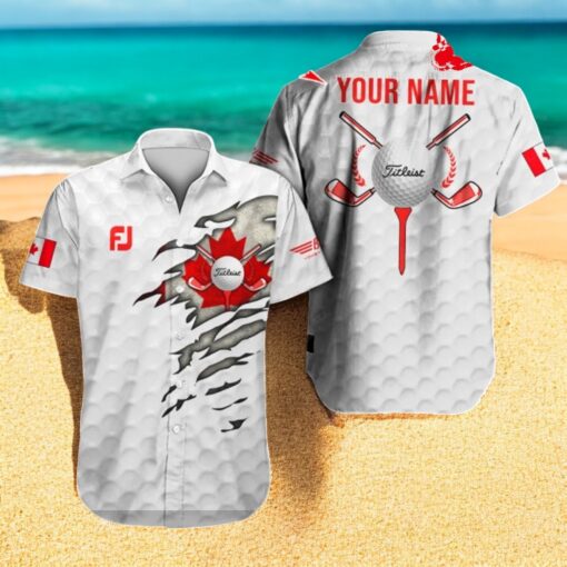 Personalized Name Titleist x Canada Flag Premium Golf White Design Hawaiian Shirt