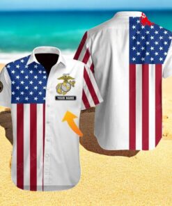 Personalized Name US Marine Corps American Flag Design Hawaiian Shirt