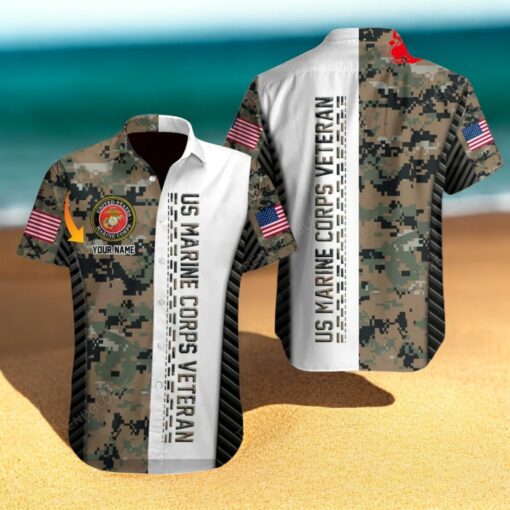 Personalized Name US Marine Corps Veteran Mix Jersey Design Hawaiian Shirt