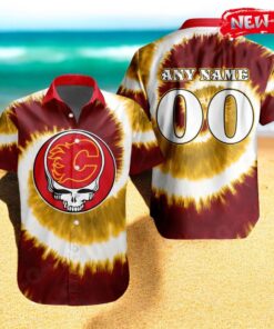 Personalized NHL Calgary Flames Special Grateful Dead TieDye Design Hawaiian Shirt