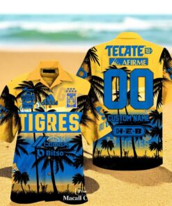 Personalized Tigres UANL Campeon Liga Coconut Tree Yellow Football Sports Hawaiian Shirt
