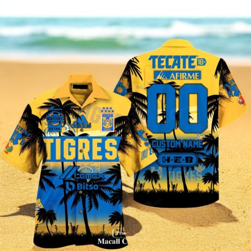 Personalized Tigres UANL Campeon Liga Coconut Tree Yellow Football Sports Hawaiian Shirt