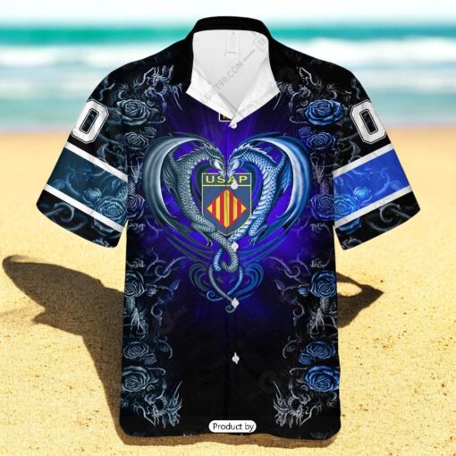Personalized USA Perpignan Rugby Rose Dragons Design Hawaiian Shirt
