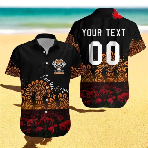 Personalized Wests Tigers NCAA Aboriginal Rugby Anzac Day Poppy With Soldiers NRL Hawaiian Shirts