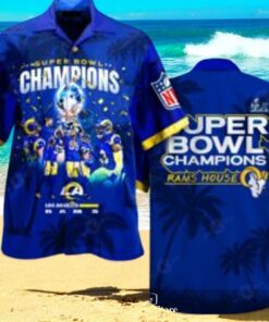 Premium NFL La Rams LVI Super Bowl Champions Blue Hawaiian Shirt Premium NFL La Rams LVI Super Bowl Champions Blue Hawaiian Shirt