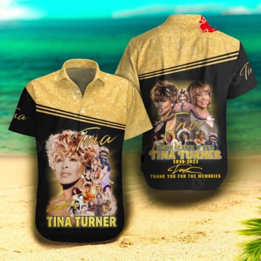 Queen Of Rock N’Roll Tina Turner 1939 Thank You For The Memories Signatures Gold Hawaiian Shirt