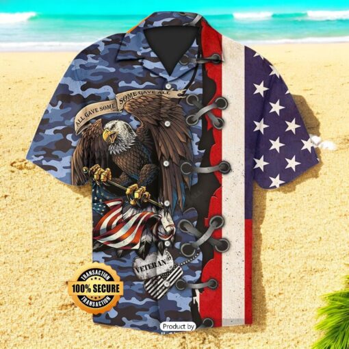 SALE All Gave Some Some Gave All Eagle With American Flag And Dog Tags Veteran Navy Camouflage Veterans Day Hawaiian Shirt