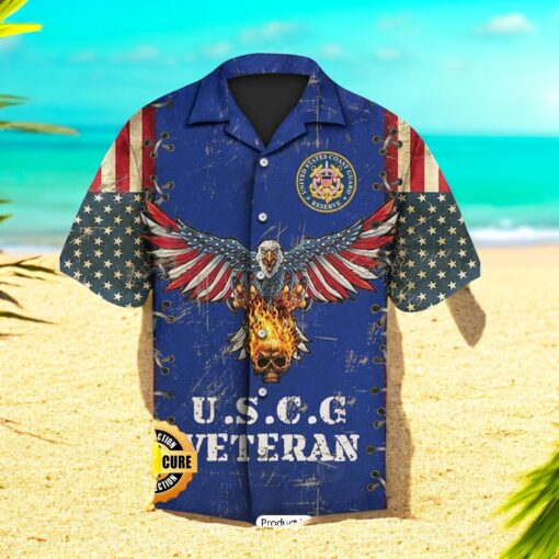 SALE United States Coast Guard Reserve U.S.C.G Veteran Eagle And Fire Skull American Flag Veterans Day Hawaiian Shirt