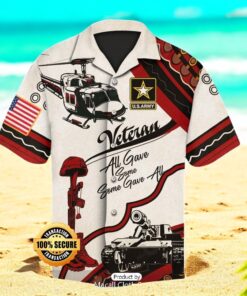 SALE US Army Veteran All Gave Some Some Gave All Helicopter With Battlefield Cross And Tanks American Flag Veterans Day Hawaiian Shirt