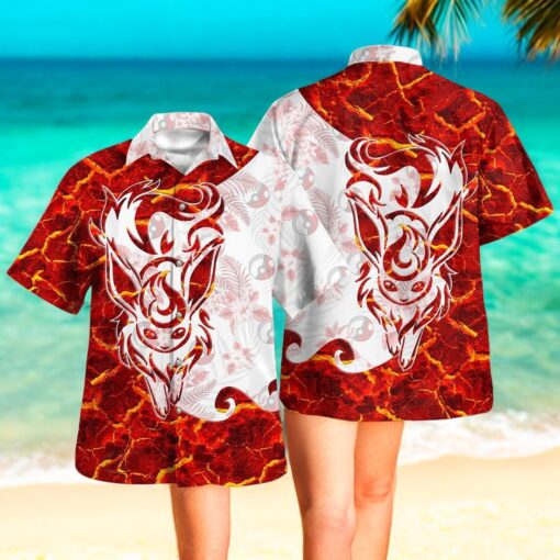 Tribal Style Pokemon Eevee Flareon Design Hawaiian Shirt
