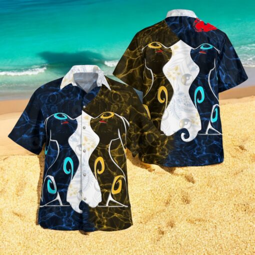 Tribal Style Pokemon Umbreon And Shiny Umbreon Design Hawaiian Shirt