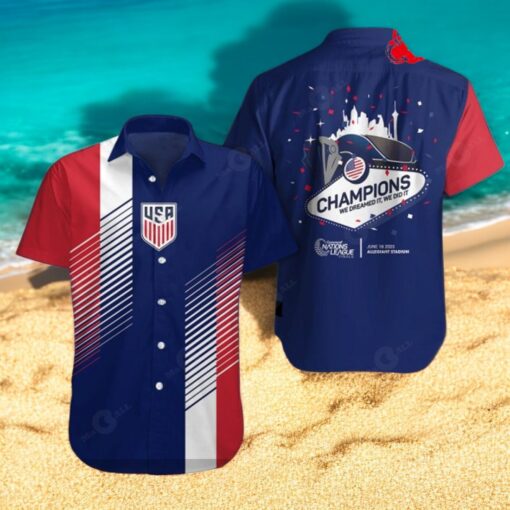 United States Men’s National Soccer Champions We Did It Gradient Navy Hawaiian Shirt