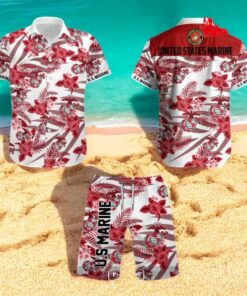 US Marine Red Flowers Leaf Design Hawaiian Shirt US Marine Red Flowers Leaf Design Hawaiian Shirt