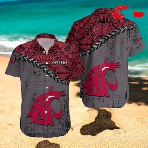 Washington State Cougars NCAA Grunge Polynesian Tattoo Hawaiian Shirts