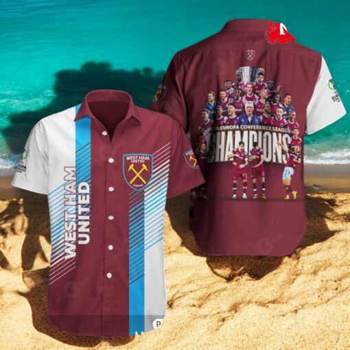 West Ham United Conference League Champions Players White Red Hawaiian Shirt