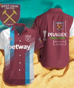 West Ham United Prague Final Winners Conference Red White Hawaiian Shirt