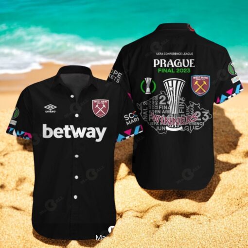 West Ham United Prague Final Winners Premium Black Hawaiian Shirt