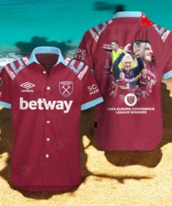 West Ham United UEFA Europa Conference League Winners Red Hawaiian Shirt West Ham United UEFA Europa Conference League Winners Red Hawaiian Shirt