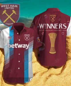 West Ham United Winners Conference League Red White Hawaiian Shirt