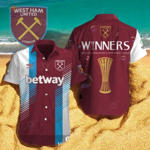 West Ham United Winners Conference League Red White Hawaiian Shirt