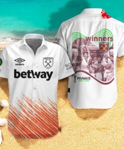 West Ham United Winners Prague Final Orange White Hawaiian Shirt West Ham United Winners Prague Final Orange White Hawaiian Shirt