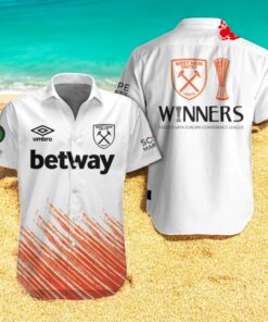 West Ham United Winners UEFA Europa Conference White Hawaiian Shirt West Ham United Winners UEFA Europa Conference White Hawaiian Shirt