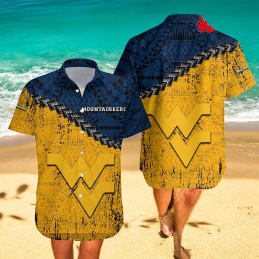 West Virginia Mountaineers NCAA Grunge Polynesian Tattoo Hawaiian Shirts